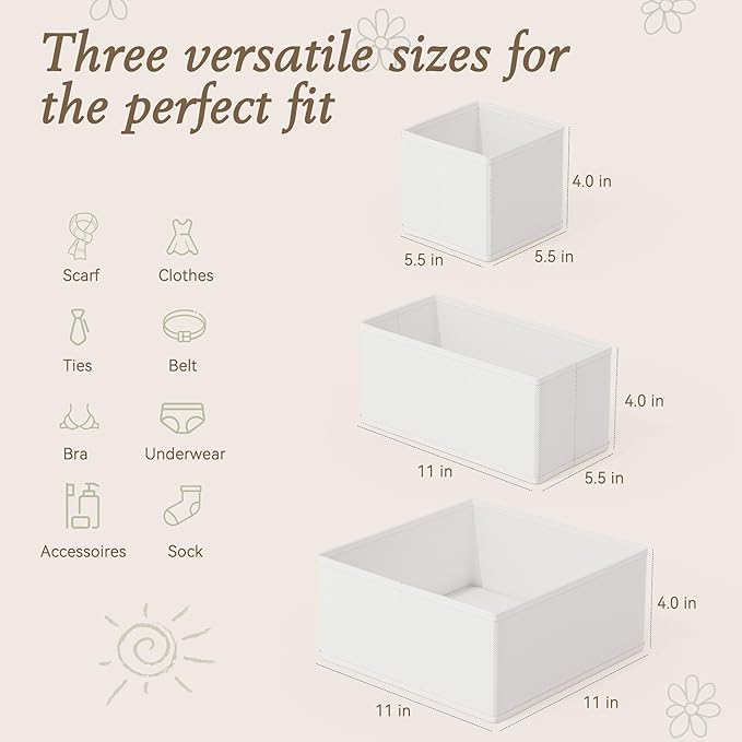 Criusia Drawer Organizers 18-Piece Set, Dresser Organizer for Baby Clothes, Foldable Closet Storage & Drawer Dividers for Underwear, Socks, Nursery, White