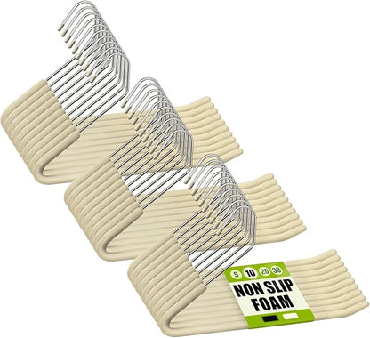 Spring Fever Open Ended Non Slip Sponge Padded Pants Hangers - Chrome Plating Foam Heavy Duty Space Saving Beige 30