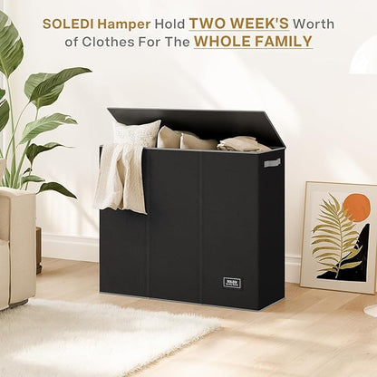 SOLEDI 180L Laundry Hamper 3 Section, Extra Large Laundry Hamper with Lid, Dirty Clothes Hamper with Sturdy Handle, Large Laundry Basket Organizer for Laundry Room, Bedroom, Hampers for Laundry