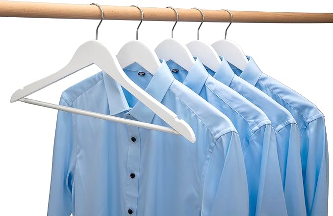 White Wood Bridal Dress Hangers 30 Pack Wooden Coat Hanger, Heavy Duty Clothes Hangers, Solid Wood Hangers for Shirts, Jackets, Pants, Wedding Dress, Bridesmaid Suits-HL01W3