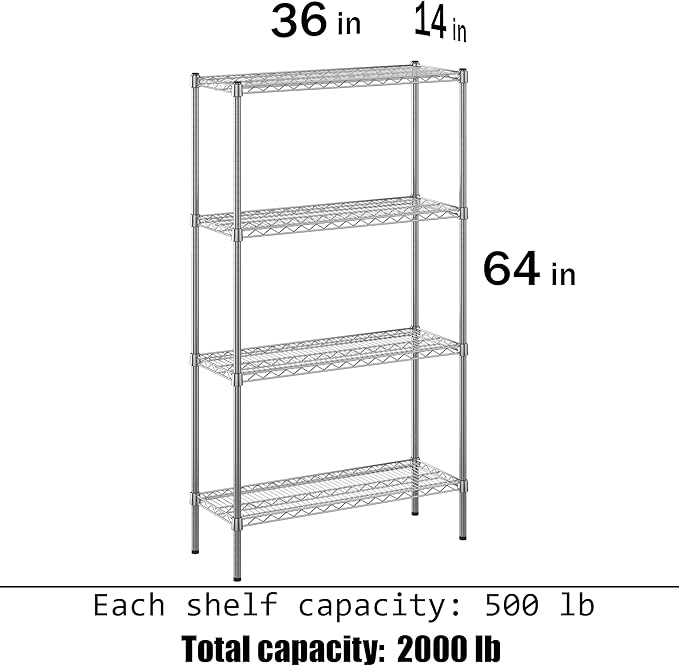 14" Deep x 36" Wide x 64" Height Wire Shelving Kit | 4-Tier | NSF Commercial Storage Rack Unit