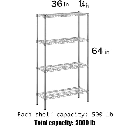 14" Deep x 36" Wide x 64" Height Wire Shelving Kit | 4-Tier | NSF Commercial Storage Rack Unit