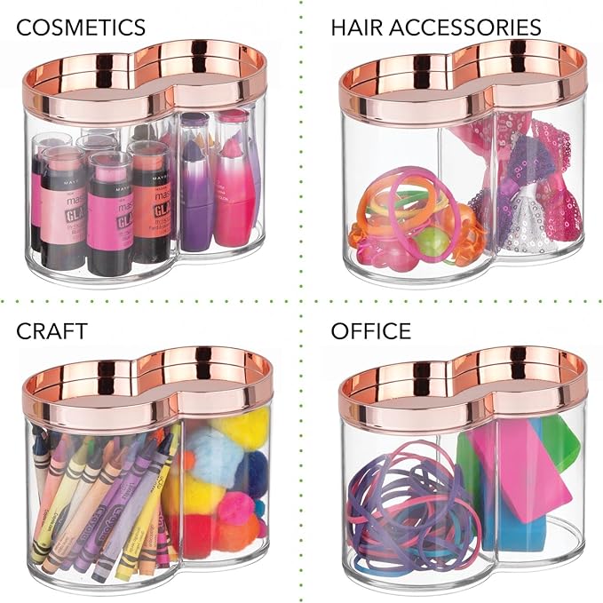 mDesign Plastic Canister Jar Organizer Set with Storage Lid - Home Decor Holder for Bathroom/Restroom Vanity Countertop, Cabinet - Holds Cotton Balls, Soap - Lumiere Collection - Clear/Rose Gold