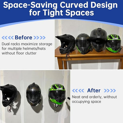 Helmet Wall Mount Display, Multifunctionnal Helmet Holder Shelf for Football Baseball Rugby Equestrian Motorcycle Firefighter Roma, Hat Mask Metal Hanger Rack with Screws, 2 Pack