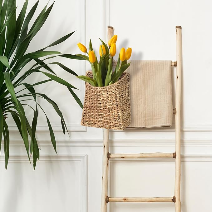Woven Hanging Seagrass Baskets, Hanging Wall Wicker Basket, Handmade Organizer Baskets, Hanging Flower Basket for Shelves, Walls, Doors, Balconies, Front of House, Garden,...