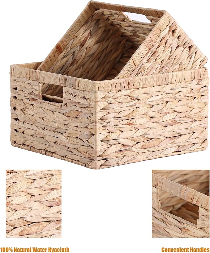 Large Wicker Basket Set of 2 Woven Baskets for Shelves Gift Baskets Empty Wicker Storage Organizing with Built-in Handles 2-Pack Nesting Woven Basket 11.8*11.8*7.1INCH