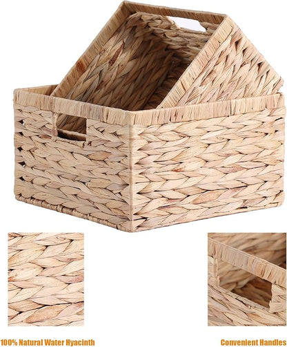Large Wicker Basket Set of 2 Woven Baskets for Shelves Gift Baskets Empty Wicker Storage Organizing with Built-in Handles 2-Pack Nesting Woven Basket 11.8*11.8*7.1INCH