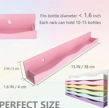 6 Colors Nail Polish Wall Mounted Shelf,15 Inch Nail Polish Floating Shelves for 66-90 Bottles Multi-Purpose,Ideal Gift, Great Display for Salons Retailers,6 pack