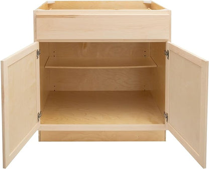 Quicklock RTA (Ready-to-Assemble) | Base Kitchen Cabinets - Shaker Style | Made in America (Raw Maple, 27" Wx34.5 Hx24 D Base)