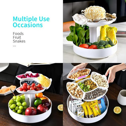 2-Tier Lazy Susan Turntable Snack Organizer, Flower Shape Spin Storage Container for Home Office Breakroom