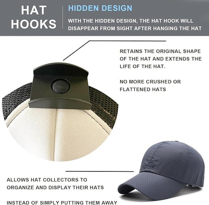 Adhesive Hat Hooks for Wall (20-Pack) No Drilling Caps Holder Organizer Minimalist Hat Rack Design Wall Mounted Hat Rack for Men Trucker Hat (BLACK)