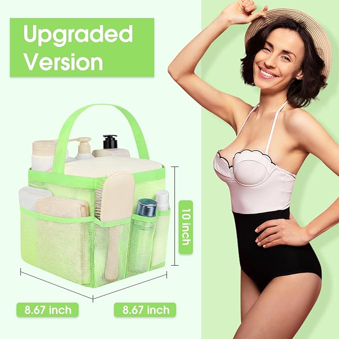 Attmu Mesh Shower Caddy Portable for College Dorm Room Camping Essentials, Shower Caddy Dorm with 9-Pockets, Large Capacity Hanging Basket Bathroom Bag for Toiletry, Swimming, Gym, Camp, Beach