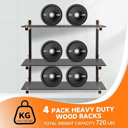 4 Pack Lumber Rack Wall Mount, Heavy Duty Wood Storage Racks, 6-Level System Organizer Shelving, 720 LBS Capacity Hanging Garage Shelves, Orange Brackets Utility Metal Shelf for Indoor and Outdoor