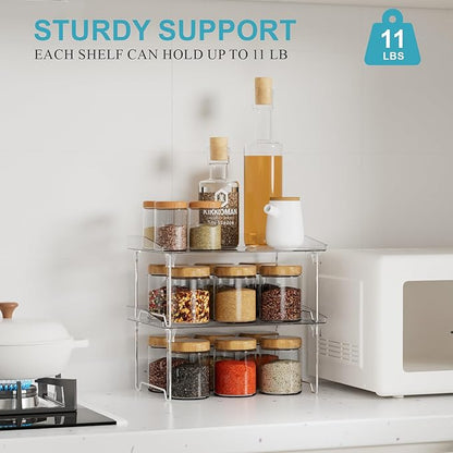 STARLATTA 2 Pcs Cabinet Organizer Shelf, Stackable Kitchen Counter Shelves, Spice Rack,Countertop Organizers, Clear Plastic Storage Shelves Rack for Makeup,Bathroom,Cupboard,Desk,Pantry Organization