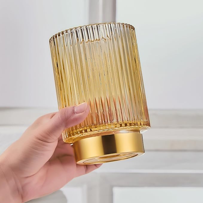 Makeup Brush Holder Organizer,Toothbrush Holders,Desk Pen Pencil Holder,Multifunctional Vintage Glass Brush Cup（L/Gold/A3-7-US）