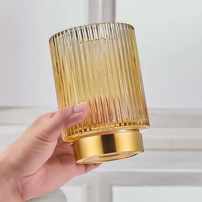 Makeup Brush Holder Organizer,Toothbrush Holders,Desk Pen Pencil Holder,Multifunctional Vintage Glass Brush Cup（L/Gold/A3-7-US）