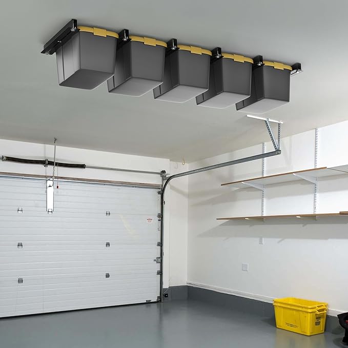 WALMANN Ceiling Tote Storage Rails, Heavy Duty Garage Ceiling Bin Storage Rack Adjustable Tote Slide Rail(6 Pack for 5 Bins, Bins Are Not Included)