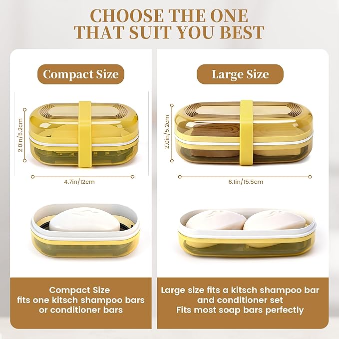 Leakproof Travel Soap Case with Lid | Draining Soap Bar Holder & Dish with Silicone Strap | Includes Mesh Soap Bag | for Shower, Bathroom, Camping, Gym (Lemon Yellow)