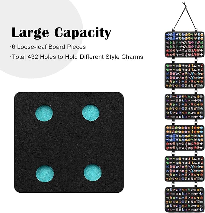 JUXYES Shoe Charms Organizer Wall Hanging Collection Holder, 6 Loose-leaf Board Pieces Croc Shoe Charms Display Hanging Decoration Croc Charms Collection Storage Organizer, JXY-20230123-02