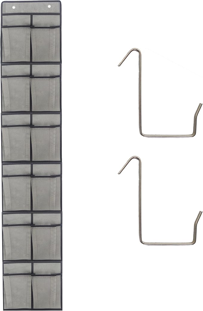 Gray Over Door Shoe Organizer, 12 Large Pockets Hanging Storage for Closet Organization, Space Saving Shoe Rack and Accessory Holder
