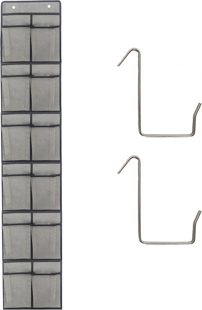 Gray Over Door Shoe Organizer, 12 Large Pockets Hanging Storage for Closet Organization, Space Saving Shoe Rack and Accessory Holder