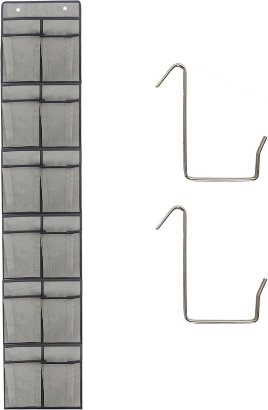 Gray Over Door Shoe Organizer, 12 Large Pockets Hanging Storage for Closet Organization, Space Saving Shoe Rack and Accessory Holder
