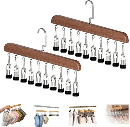 Closet Organizer with 10 Clips, Space Saving Hanging Closet Organizer, Legging Hanger for Closet Organizer with 10 Clip for Storing Jeans, Legging, Shorts (Vintage-10 Clips, 2PCS)