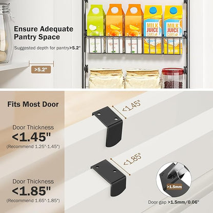 Delamu Over The Door Pantry Organizer, 5-Tier Pantry Door Organizers and Storage with Adjustable Basket, Metal Hanging Spice Rack, Seasoning Organizer, Door Organizer for Home Kitchen Bathroom, Black
