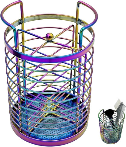 Rainbow Makeup Brush Holder Organizer, 4 Slot Make up Brushes Cup for Cosmetics, Nail Polish, Art Supply, Bathroom Vanity Desktop Organizer, Mesh Storage Caddy Baskets for Holding Knife Fork Spoon