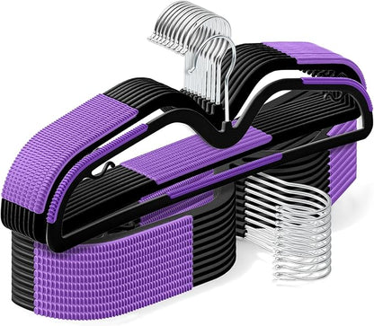 LemonRoad 36 Pack Short Neck Hangers, Upgraded Non-Slip Plastic Hangers Lifts Clothes 3" Higher, Space Saving 360 Swivel Hook for Closet Organizer, Shirts Jackets Dresses, Smooth (Black Purple)