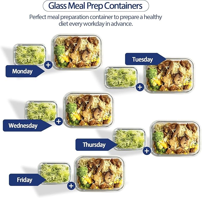 coccot Glass Food Storage Containers with Lids Airtight, [10 Pack] Glass Meal Prep Containers, Storage Container Set with Bpa-free Lid for Food, Lunch Bento Box
