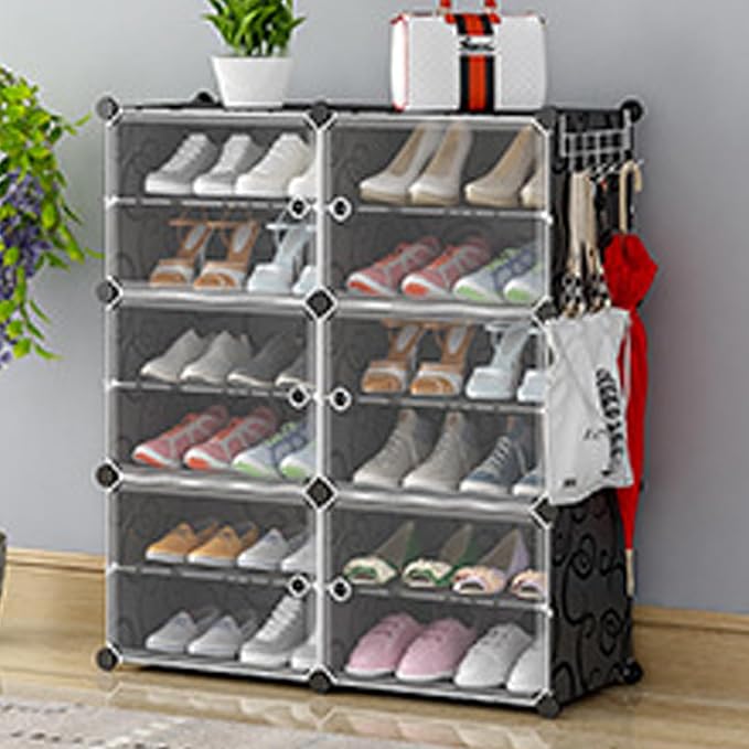 Free Standing Shoe Racks DIY Shoe Organizer Stackable Shoe Cabinet for Closet Entryway Living Room Small Space Shoe Shelves Clear Door Easy Assembly