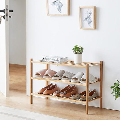 viewcare 4-Tier Bamboo Shoe Rack for Entryway, Stackable | Foldable | Natural, Shoe Organizer for Hallway Closet, Free Standing Shoe Racks for Indoor Outdoor