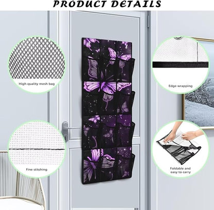 Generic Purple Butterfly Door Storage Organizer Elastic Over The Door Pantry Organizer Spandex Fabric Is Not Only Flexible But Also Allows The Bag to Fit Into Any Space Behind The Door