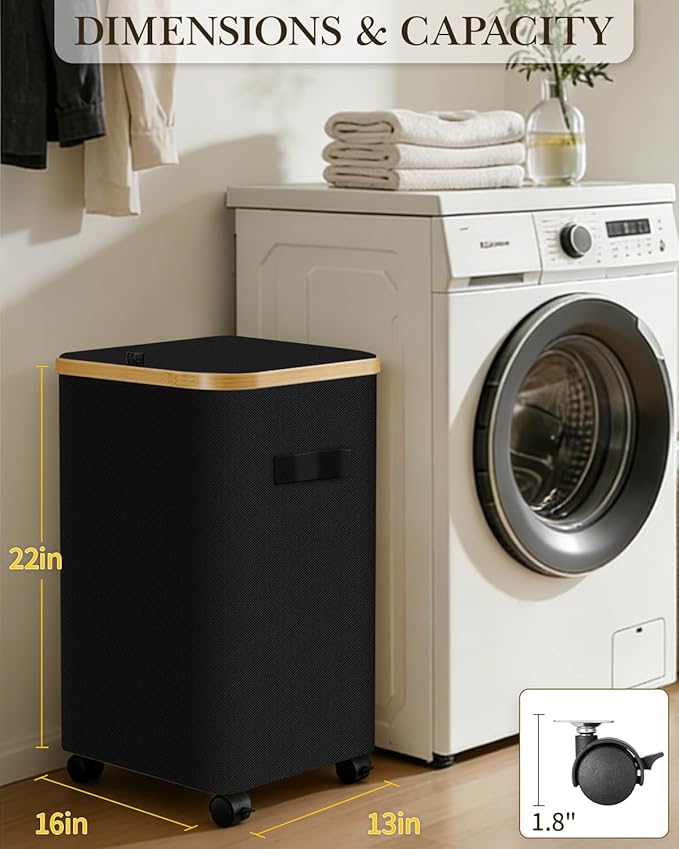 Laundry Hamper with Wheels, 75L Large Clothes Hamper with Removable Inner Bag, Collapsible Dirty Clothes Basket for Dorm, Rolling Dirty Clothes Basket for, Bedroom, Bathroom, Laundry Room