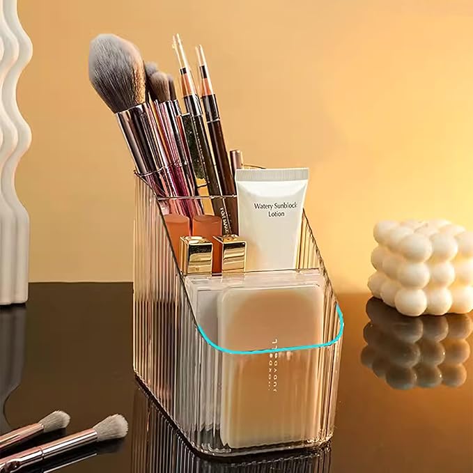 Makeup Organizer Cosmetics Storage Box, Large Capacity Make Up Brush Holder Organizer Vanity Accessories, Bathroom Countertops, Desk Storage Container, Cosmetic Display cases(White-S)