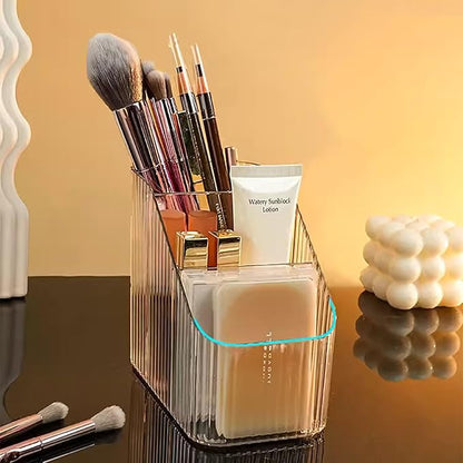 Makeup Organizer Cosmetics Storage Box, Large Capacity Make Up Brush Holder Organizer Vanity Accessories, Bathroom Countertops, Desk Storage Container, Cosmetic Display cases(White-S)