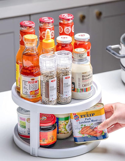 Lawei 2 Pack 2 Tier Lazy Susans Turntable - 10 Inch Pantry Cabinet Lazy Susan Storage Turntable Rotating Spice Rack for Spices, Condiments, Baking