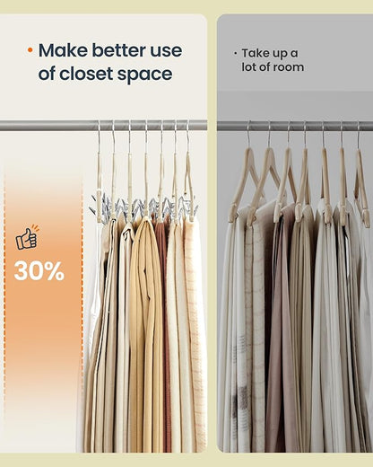 SONGMICS HOME Velvet Pants Hangers with Adjustable Clips, Non-Slip Space-Saving Clothes Hangers, 30 Pack, Shoulder Notches for Skirts, Beige