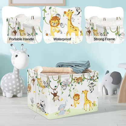Clastyle Vine Woodland Animal Baby Basket Stuffers Toddler Gift Toy Chest Box Bin Organizer Nursery Room Decor Rectangle Elephant Giraffe Lion Clothes Book Storage Basket