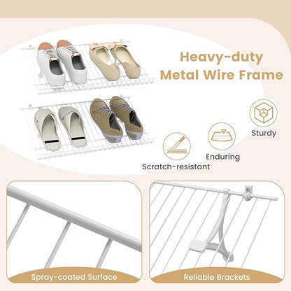 Giantex Wall Mounted Shoe Rack Set of 2, 24" Metal Wire Storage Shelf, Closet Storage Organizer Kit, Configurations Custom Shelving Unit for Entryway, Laundry Room, Bedroom, White