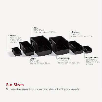 IRIS USA Extra Small Stackable Storage Bins, 15-Pack, 5.5 x 4.5 x 3 inch, |Made in USA|, Plastic Open Front Shelf Bin for Organizing Parts, Hardware, Tools, Supplies, Garage Shelf, Pantry - Black