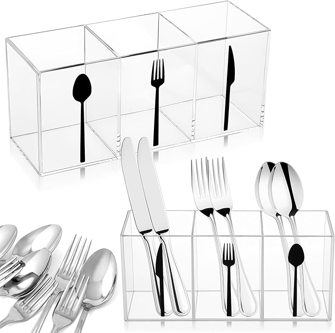 Cutlery Storage Organizer Silverware Caddy Utensil Holder Countertop Knife Spoon and Fork Organizer Kitchen 3 Section Tableware Storage Box Indoor Party Outdoor Tableware Holder