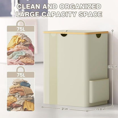 BlissTotes Laundry Basket with Lid, 150L Clothes Laundry Hamper with Handles and 2 Removable Laundry Bag, Breathable Design Hamper with Lid for Bedroom, Bathroom, Dorm, Laundry Room - Beige