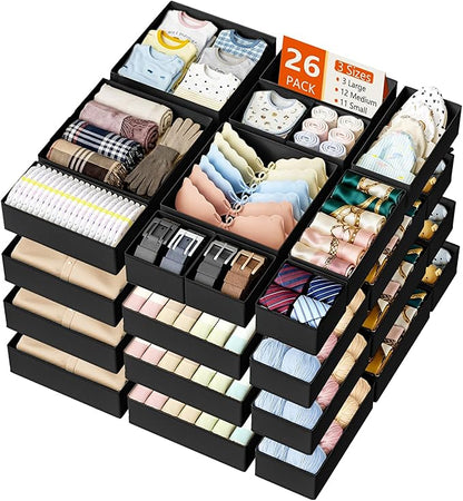 DIMJ Drawer Organizer Clothes Storage - 26 Pack Baby Dresser Organizer for Nursery, Foldable Closet Drawer Organizer Bins for Bedroom Organization, Fabric Storage Dividers for Socks, Underwears, Bras