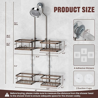 REINHARDT Adjustable Shower Caddy Hanging Rustproof Shower Caddy for Handheld Showerheads, Shower Organizer with Hooks Soap Holder, Anti-Swing Shower Rack Bathroom Accessories, Bronze