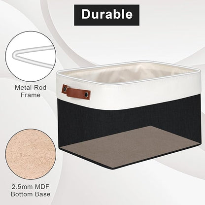 Bagnizer Storage Bins Large Fabric Storage Baskets for Shelves 3 Pack, Decorative Linen Closet Baskets with Handles for Organizing, Shelf, Clothes, Home, Office, 15x11x9.5Inches (Black&White)