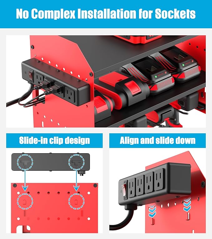CCCEI Modular Power Tools Organizer Charging Station, Drills and Battery Storage Wall Mount, Garage Shop Organization, Anniversary, Birthday, Gifts for Men, Father, Red, 1 Pack.