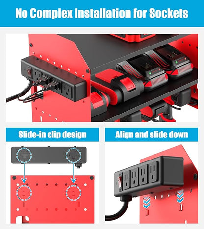 CCCEI Modular Power Tools Organizer Charging Station, Drills and Battery Storage Wall Mount, Garage Shop Organization, Anniversary, Birthday, Gifts for Men, Father, Red, 1 Pack.