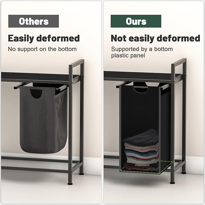 Sonharlar Laundry Hamper, Laundry Sorter with 2 Pull-Out Removable Oxford Fabric Bags Cloth Laundry Basket 2 x 10 Gallons (Charcoal Black)